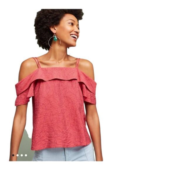 MAEVE -255 Anthropologie Mandalay Open-Shoulder Blouse Red‎ Small - Picture 1 of 10